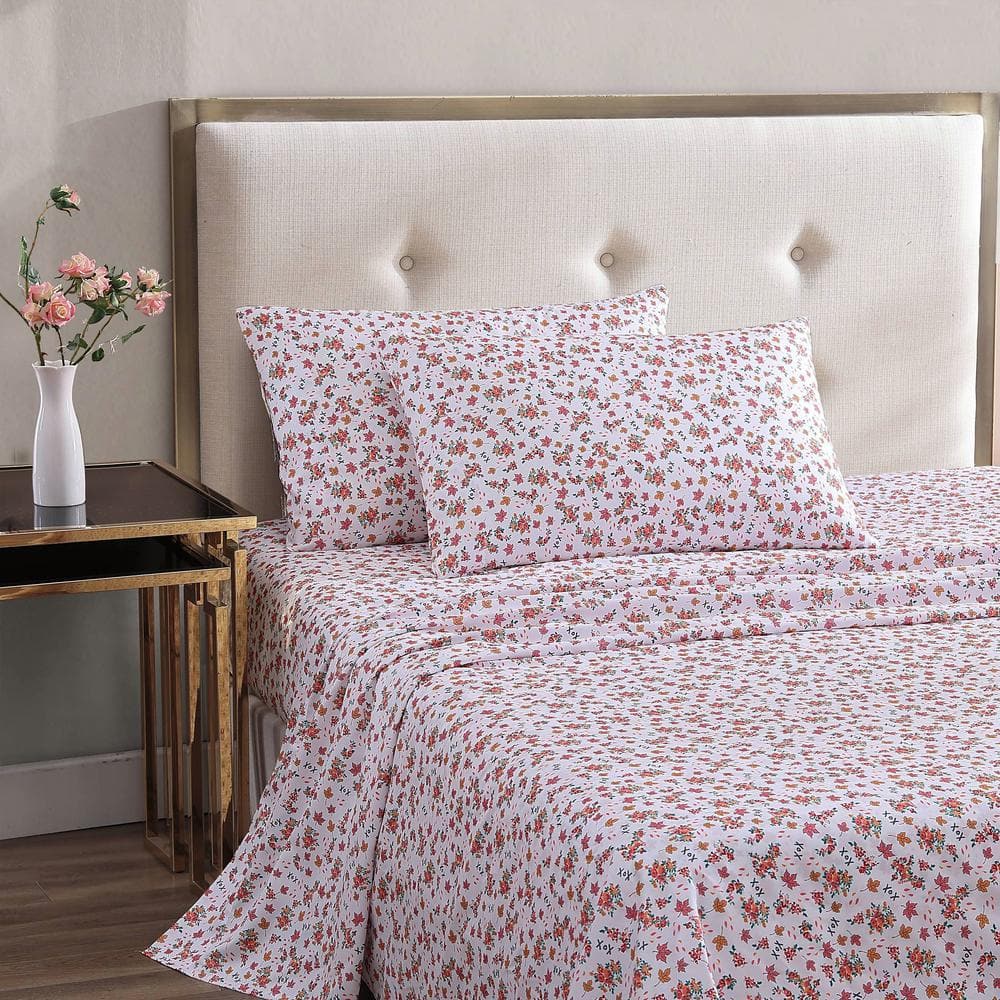 Fall Foliage Pink Twin Microfiber Sheet Set with Pillowcase