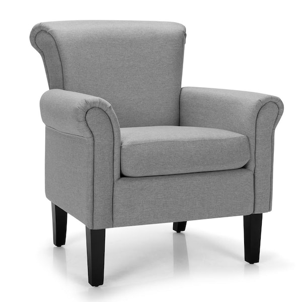Costway Light Gray Modern Upholstered Fabric Accent Chair with Rubber Wood Legs