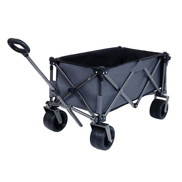 3.81 cu. ft. Fabric Utility Collapsible Folding Garden Cart, Shopping Beach Cart, Beach Wagon for Outdoor, Black+ Gray