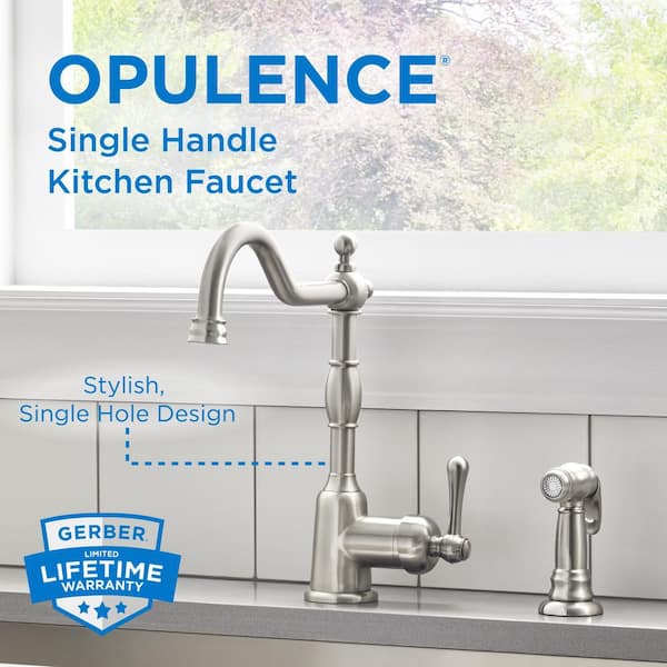 Opulence Single Handle Deck Mount Standard Kitchen Faucet with Side Spray in Stainless Steel