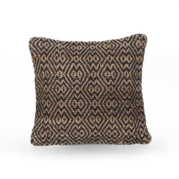 Noble House Dynasty Boho Black Jute and Cotton 18 in. x 18 in. Pillow Cover