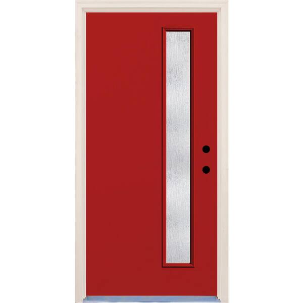 Builders Choice 36 in. x 80 in. Left-Hand Engine 1 Lite Rain Glass Painted Fiberglass Prehung Front Door with Brickmould