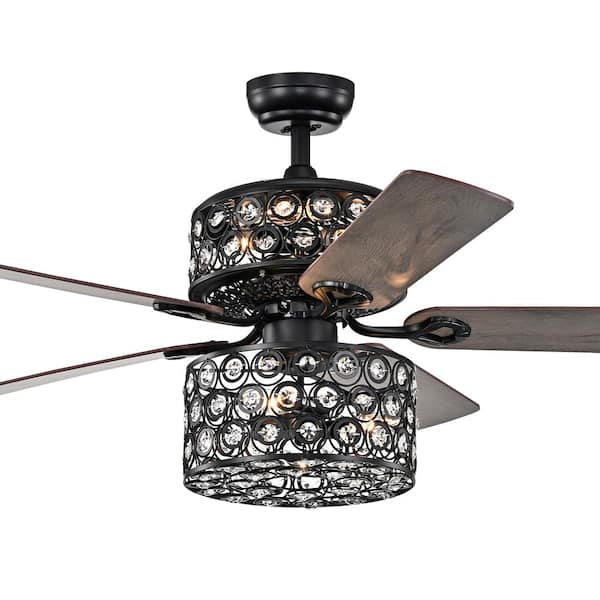 Warehouse of Tiffany Haze 52 in. Black Indoor Remote Controlled Ceiling Fan with Light Kit