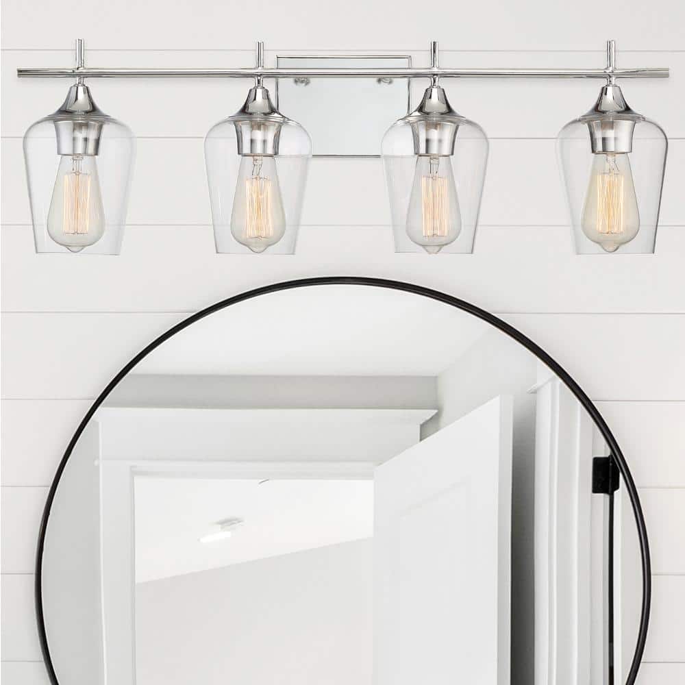 Polished Chrome 4-Light Dimmable Vanity Fixture with Clear Glass Shades