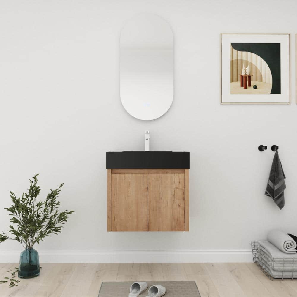 24 in. Floating Single Imitative Oak Bath Vanity with Black Resin Top Unassembled price history on PriceWatchPro
