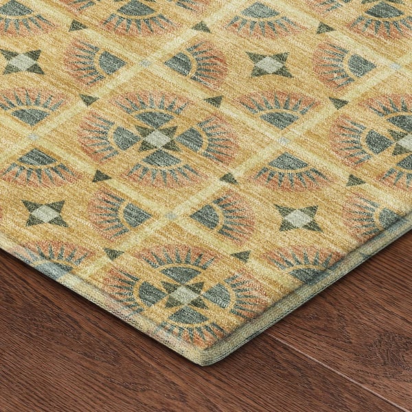 Mayfield Premium Machine Washable Abstract AMF2552 Gold 2 ft. x 7 ft. Runner Rug
