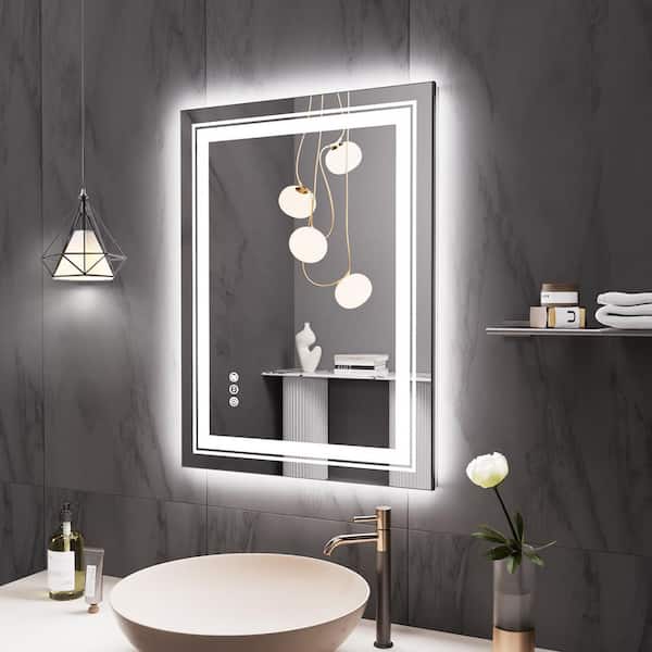 24 in. W x 32 in. H Rectangular Frameless Dimmable LED Light Anti-Fog Wall Bathroom Vanity Mirror Super Bright