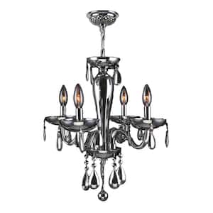 Gatsby Collection 4-Light Polished Chrome Blown Glass Chandelier with Crystals