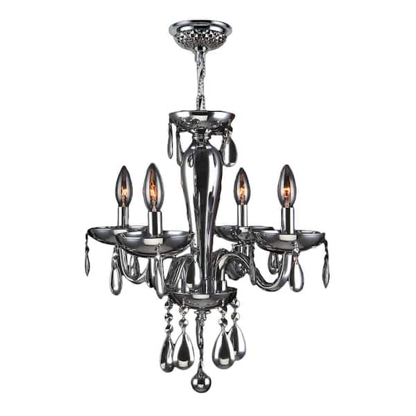 Worldwide Lighting Gatsby Collection 4-Light Polished Chrome Blown Glass Chandelier with Crystals