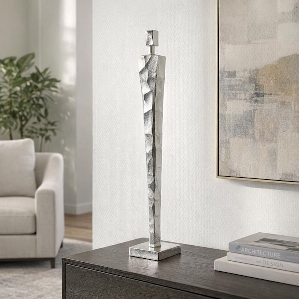 Silver 6 in. x 38 in. Metal Tall Abstract Sculpture