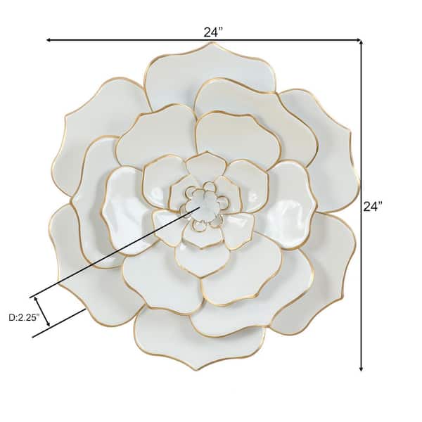 LuxenHome 24 in. Dia Metal White Flower Wall Art WHA541 - The Home