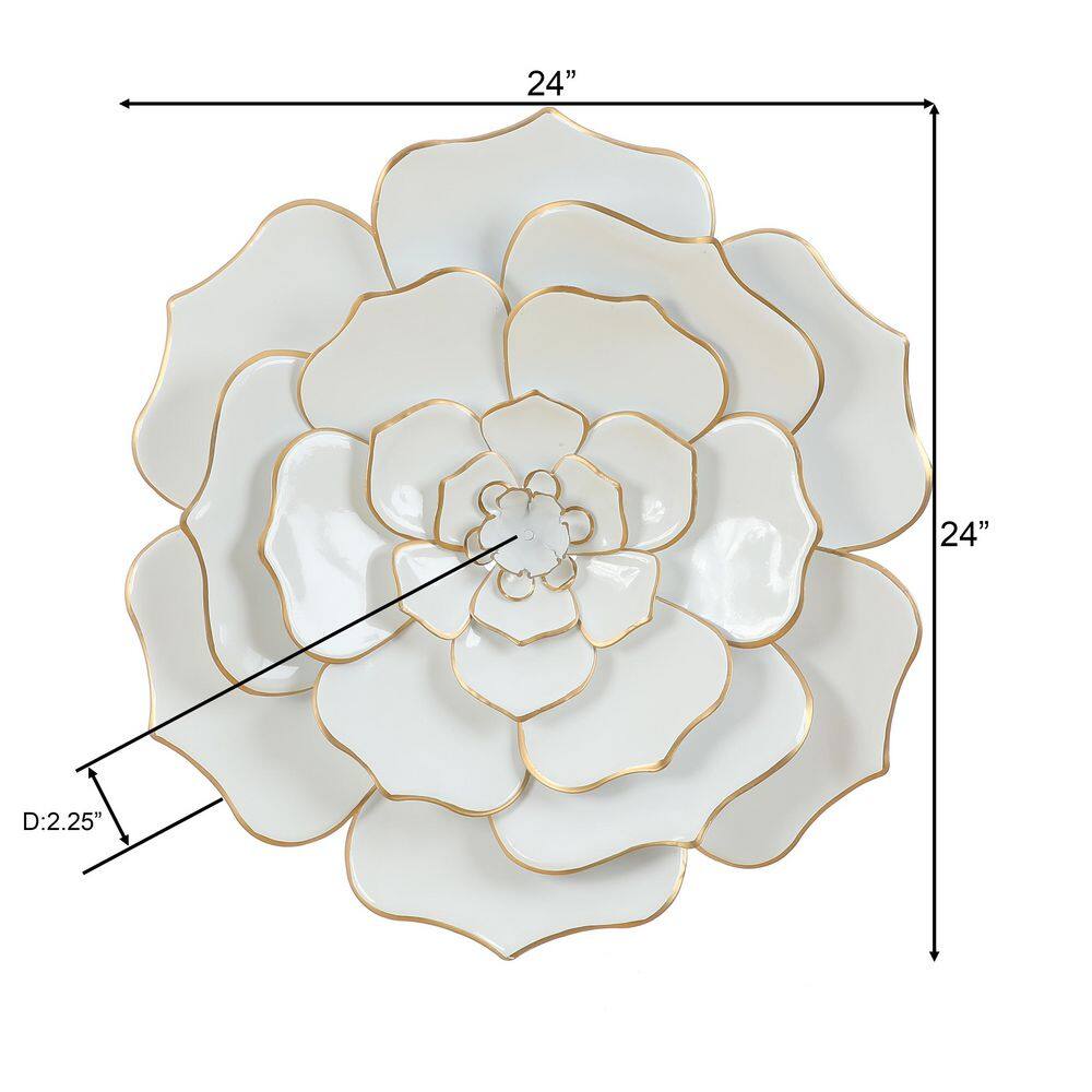 24-Inch White and Gold Iron Flower Wall Sculpture