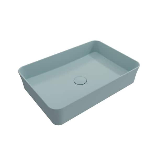 Sottile Matte Ice Blue Fireclay Rectangular 21.5 in. Vessel Sink