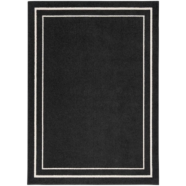 Essentials Black Ivory 5 ft. x 7 ft. Solid Contemporary Indoor/Outdoor Area Rug