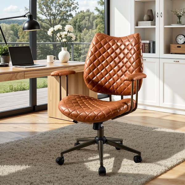 KISO PU Leather Swivel Ergonomic Office Task Chair in Brown with Recliner High Back Lumbar Support Adjustable Arms