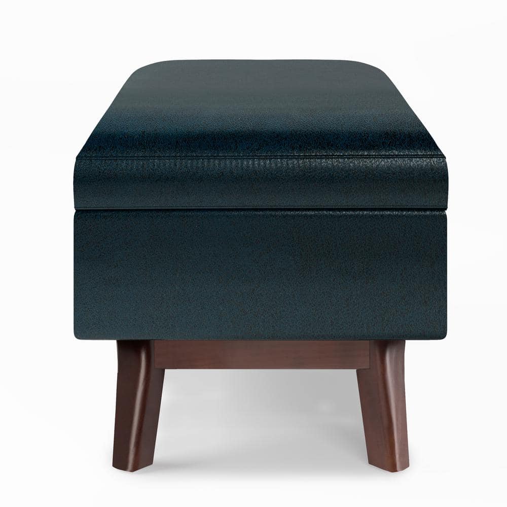 Owen 36" Distressed Dark Blue Faux Leather Storage Ottoman