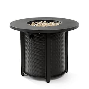 32 in. Black Round 40,000 BTU Steel Outdoor Propane Gas Fire Pit Table with Steel Lid and Lava Rocks