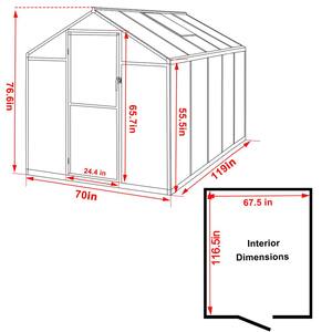 6 ft. x 10 ft. Walk-In Garden Greenhouse with Adjustable Roof Vent, Grey