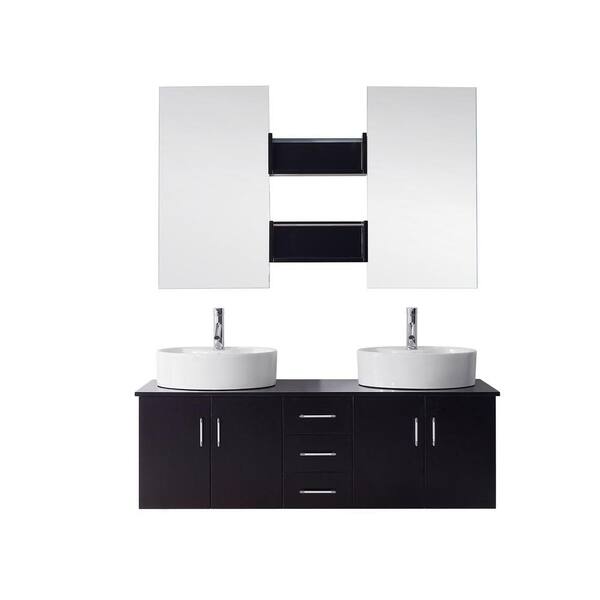 Virtu USA Enya 60 in. W Bath Vanity in Espresso with Vanity Top in Espresso with Round Basin and Mirror and Faucet