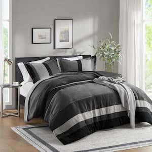 Boulder Stripe 3-Piece Black Full/Queen Pieced Faux Suede Comforter Set