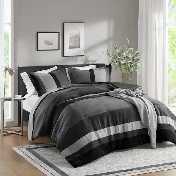 7 Piece Faux Suede Comforter Set Black California King