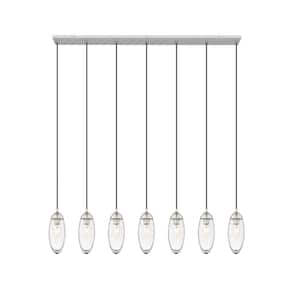 Arden 7-Light Brushed Nickel Shaded Linear Chandelier with Clear Glass Shade with No Bulbs Included