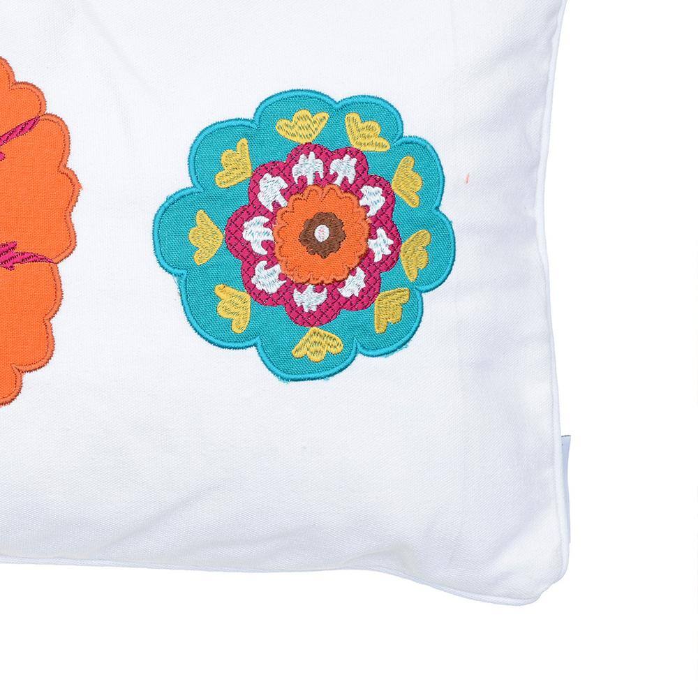 Multicolor Embroidered Cotton Rectangular Pillow 12x24