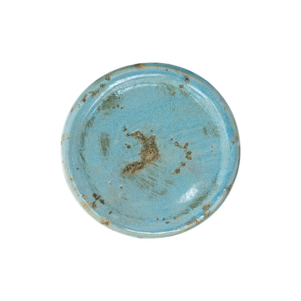 Small Distressed Blue Ceramic Pillar Candle Holder