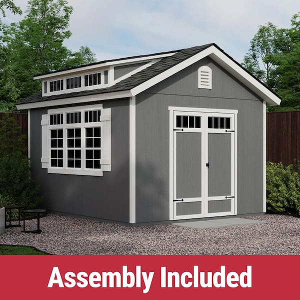 Pro Assembled Windemere 10 ft. x 12 ft. Wood Shed with Floor - Outdoor Storage with Gray Shingles (120 sq. ft.)