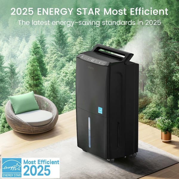 34 pt. 2,500 sq. ft. Energy Star Dehumidifier in. Black with Bucket, Drain Hose, Auto Defrost, Timer for Home, Basement