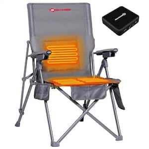 12-Volt Heated Camping Portable Chair in Gray with 16000mAh Battery Pack and 5-Pockets