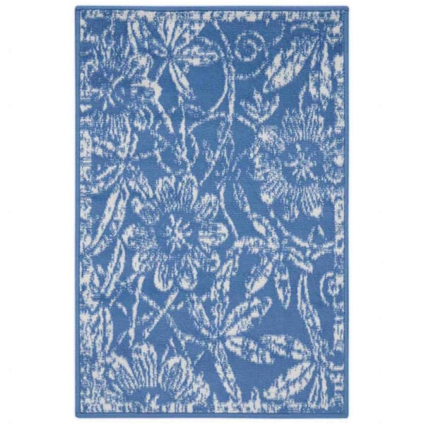 HomeRoots Blue and Ivory 6 ft. x 9 ft. Floral Vines Specialty Area Rug