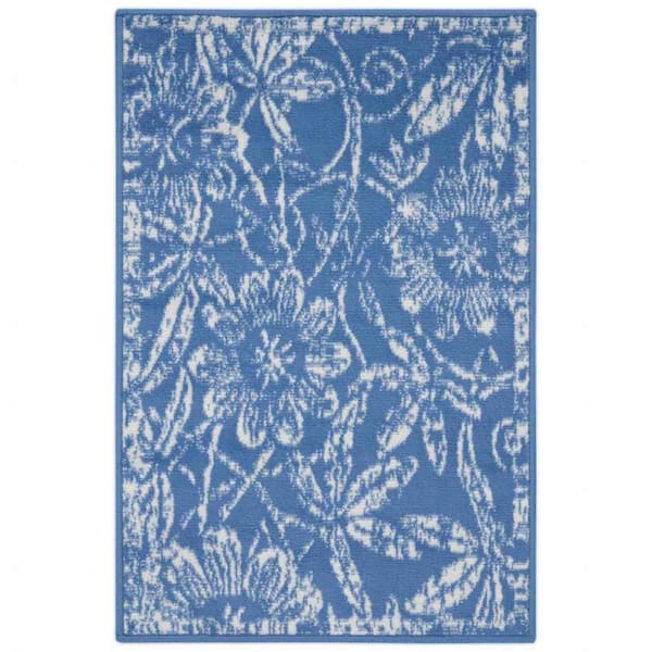 Blue and Ivory 6 ft. x 9 ft. Floral Vines Specialty Area Rug
