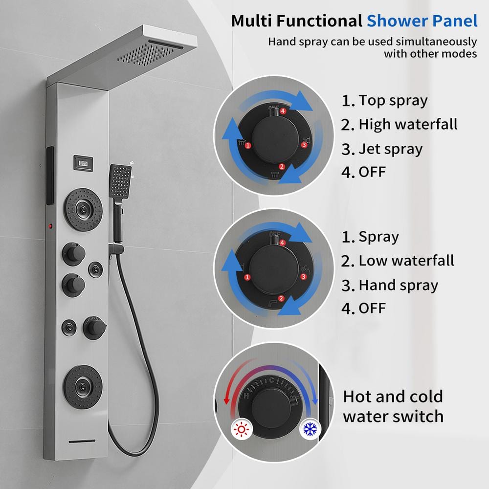Black Nickel 51.57'' Shower Panel with LED Light and Body Jets