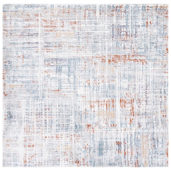 SAFAVIEH Berber Shag 8 ft. x 8 ft. Blue Rust/Ivory Abstract Striped square Area Rug