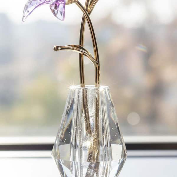 5.9 in. x 2.7 in. Purple Crystal Artificial Tiger Lily with Vase