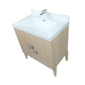 31.5 in. W x 19.7 in. D x 36 in. H Single Sink Vanity in Natural Wood Finish with Composite Granite Counter-Top in White