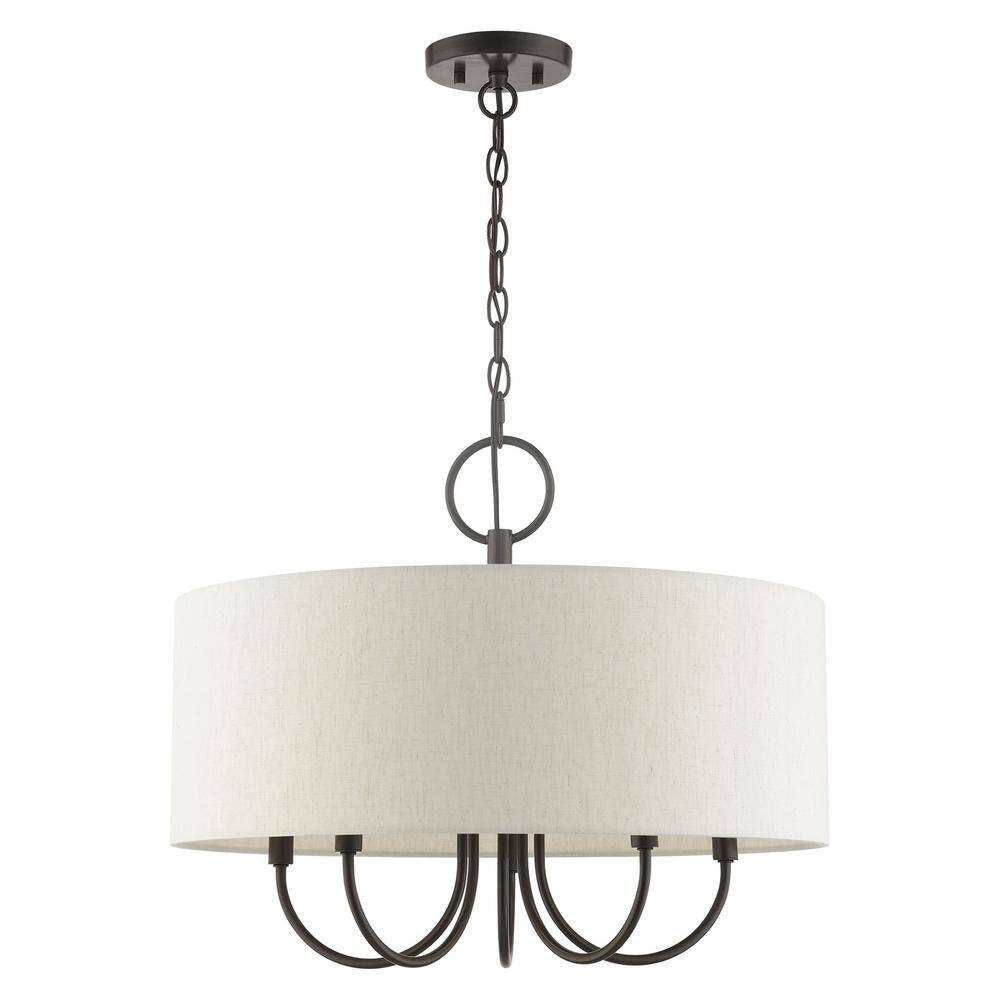 Blossom English Bronze 5-Light Pendant with Oatmeal Shade
