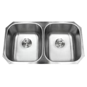 Undermount 18-Gauge Stainless Steel 32 in. x 18-1/2 in. x 9 in. Deep 50/50 Double Bowl Kitchen Sink with Brushed Finish
