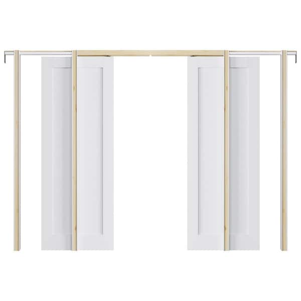 60 in. x 80 in. Paneled White Primed MDF Pocket Sliding Door with Pocket Door Frame and Hardware Kit