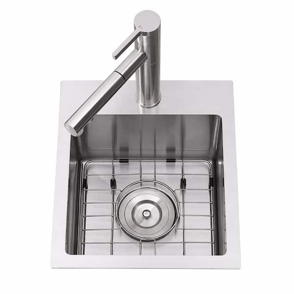15 in. x 13 in. Drop-In Single Bowl Brushed Nickel Stainless Steel Bar Prep Sink with Accessories