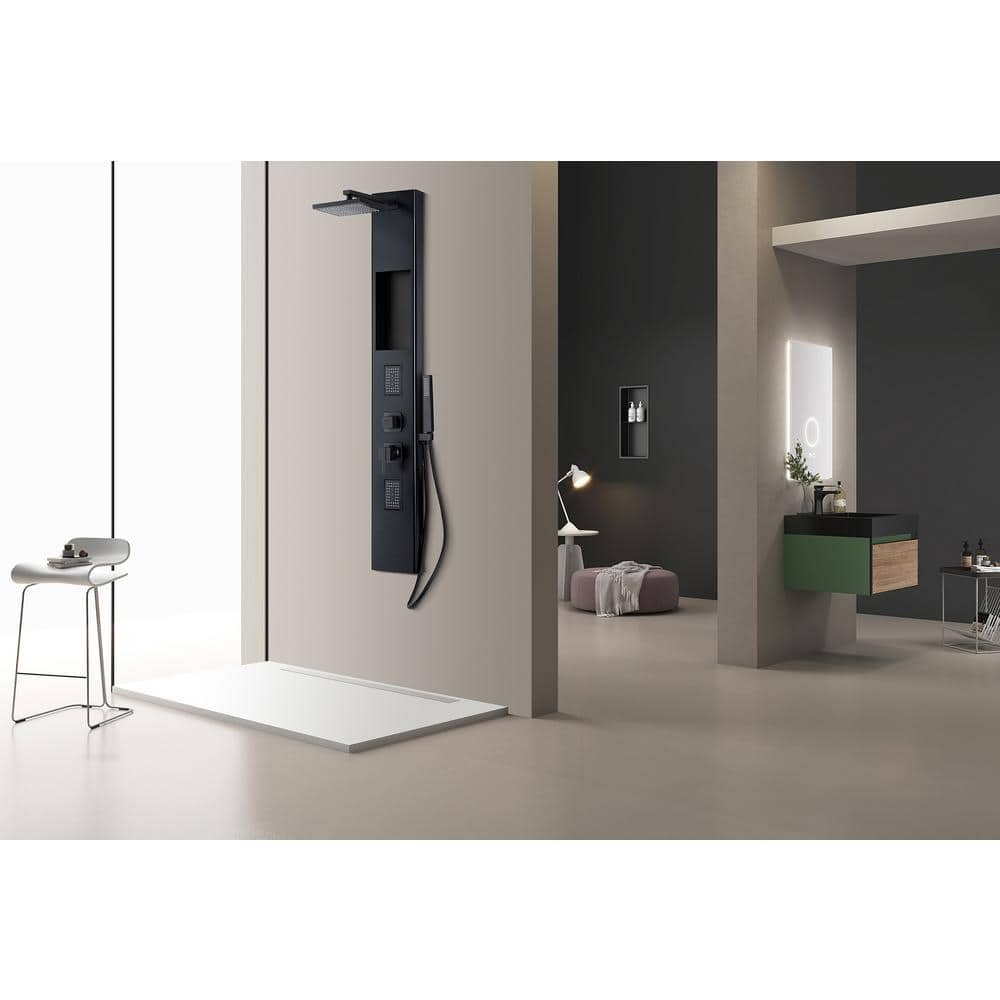 Matte Black Stainless Steel 59" Shower Panel with Adjustable Head