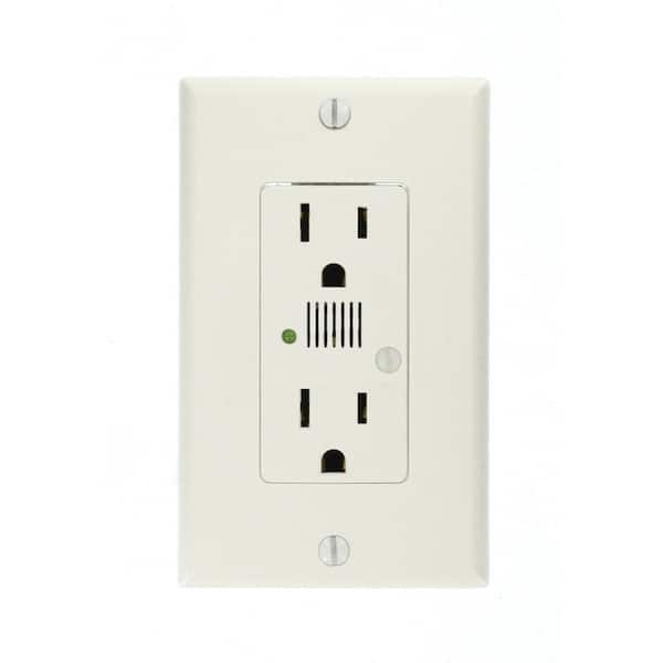 Leviton Decora Plus 15 Amp Industrial Grade Self Grounding Duplex Surge Outlet with Audible Alarm, White