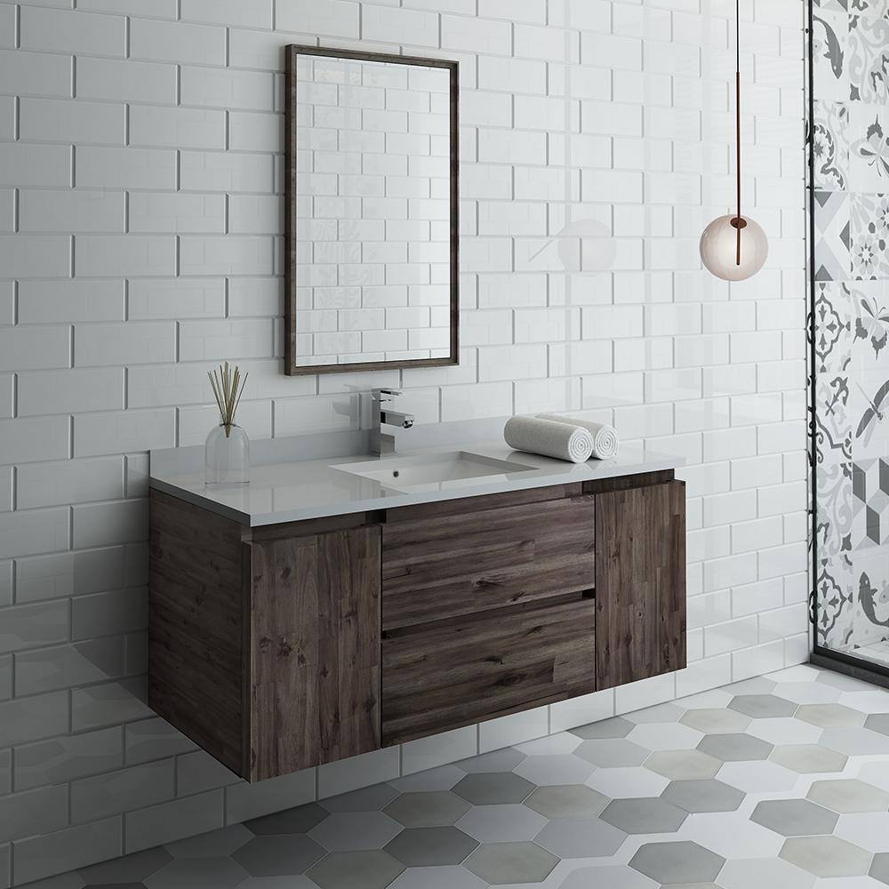 Elegant Formosa 48" Brown Quartz Wall-Mount Vanity Set with Mirror