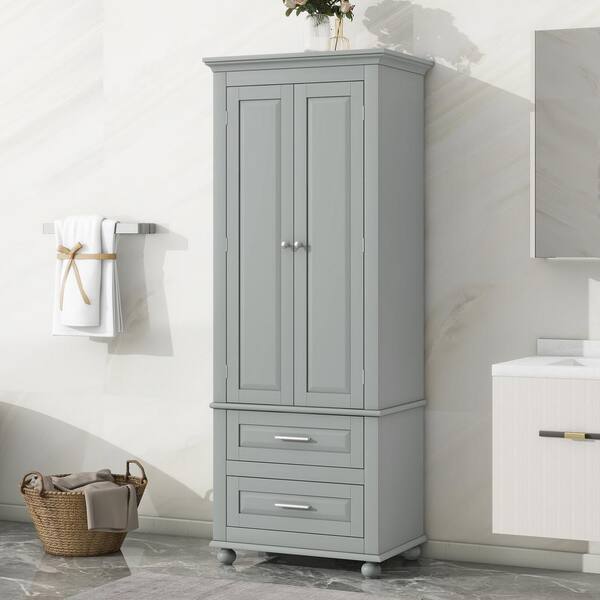 Xzkai 24 in. W x 15.7 in. D x 62.5 in. H Gray Linen Cabinet with 2