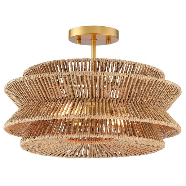 TRUE FINE Silvia 16 in. 2-Light Bohemian Woven Rope Semi-Flush