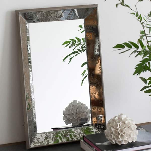 Blisstyle Silver 15.5 in. W x 24 in. H Bohemian Rectangle MDF Framed Mirror Wall Mirror Wall Decor Mirror