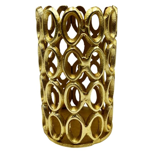 Gold Aluminum Hollow Carved Candle 1-Holder