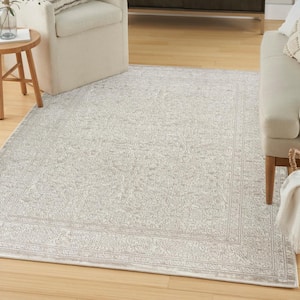 Renewed Ivory Beige 4 ft. x 6 ft. Distressed Traditional Area Rug