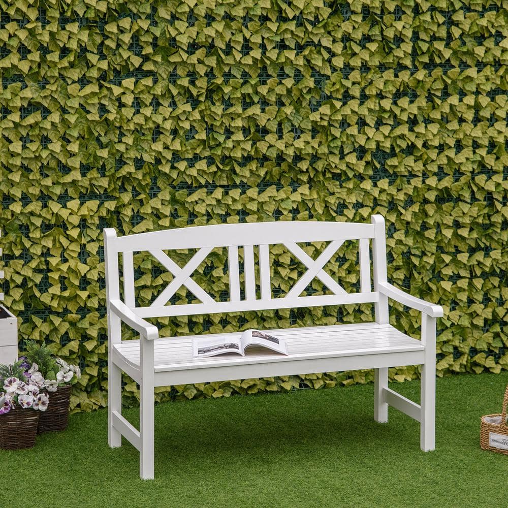 White Wooden 4FT Outdoor Garden Bench with X-Shape Back